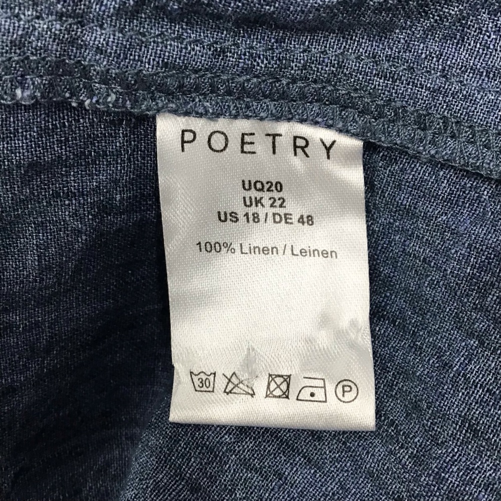 NWT POETRY Petrol Blue Linen Tie Back Midi Dress 18 Lagenlook Art To Wear Pocket - Picture 9 of 13